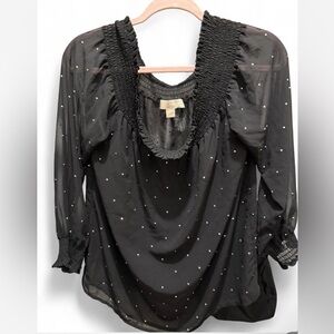 Michael Kors Black Blouse with White Dot Accents